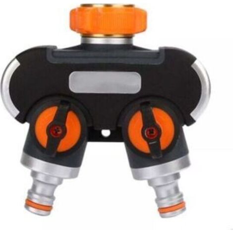 2-Way Irrigation Distributor with Control Switch, Hose Divider, Water Flow, Orange/Black (1/4)