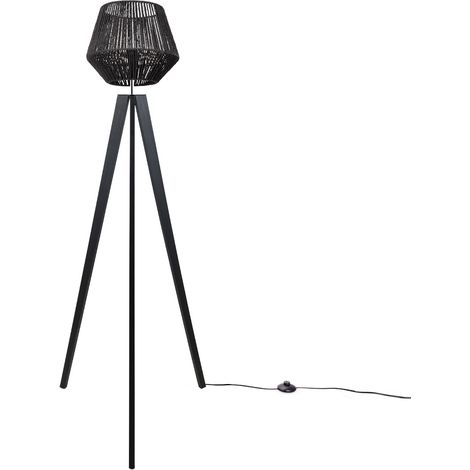 Paco Home Stehlampe Modern Wohnzimmer Schlafzimmer Rattan Optik Boho Korb Stehleuchte E27 Schwarz (Ø33 cm), Stehleuchte Schwarz (1/5)
