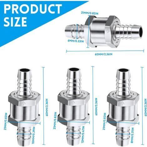NALOOKAMIC Clapets anti-retour unidirectionnels en alliage d'aluminium (4 pièces) (6, 8, 10, 12 mm) adaptés aux systèmes de tuyauterie basse pression, essence, diesel, huile et eau. (1/4)