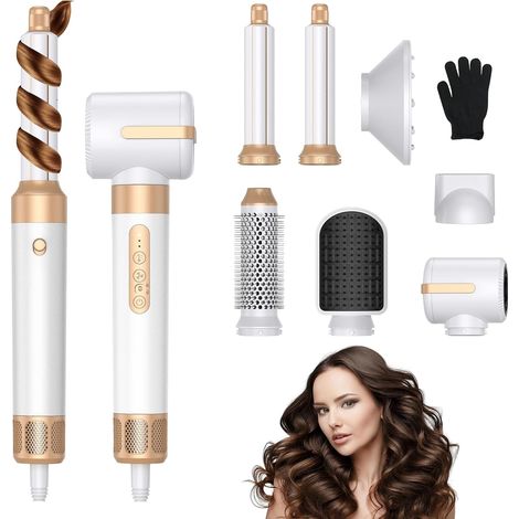Brosse Soufflante 7 en 1, Air Styler avec Soufflantes, Diffuseur, Buse de Coiffage, Sèche-Cheveux à Ions Négatifs Haute Vitesse, Boucleur a Air, Hair Styler Set pour Sécher Boucler Lisser (1/5)