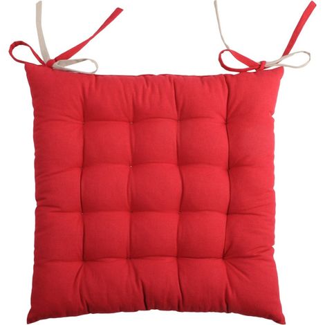 Lot de 4 galettes de chaise 40x40 rouge et lin en coton