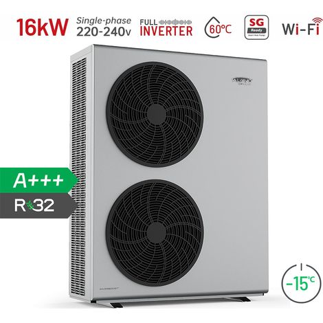 Alsavo Zealux R32 pompe à chaleur air eau monobloc grise 16kw-Monophasé 220-240V/50Hz/1PH- Très Haute Performance (COP) - Double Ventilation - Silencieuse