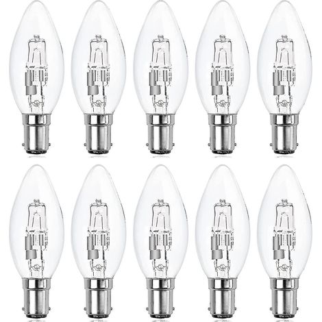 Paquete de 10 bombillas halógenas B15d, regulables, 42W, base C35, efecto vela, ecológicas. Bombillas halógenas B15d de 42W, base de bayoneta B15d - yuyu (1/5)