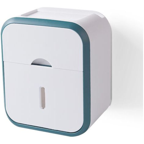 Distributeur de papier toilette mural vert, sans perçage, extracteur de papier et boîte à rouleau, étagère de salle de bain, sans axe de bobine (1/4)