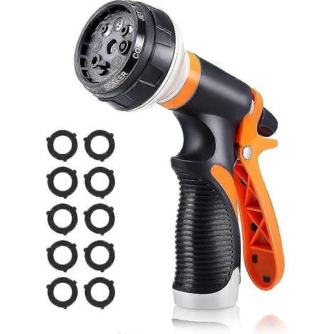Garden Hose Nozzle Hose Nozzle Water High Pressure With 8 Adjustable Watering Spray Patterns For Clean Shower Pet Orange 25-26 (1/4)