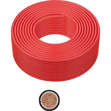 Cable solar, homologado por TÜV, con aislamiento de PVC resistente, color rojo - 10 AWG - 100 m (1/2)
