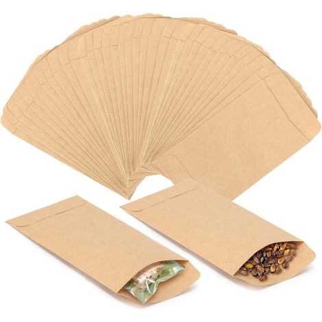 100 petits sacs en papier kraft brun (9 x 13 cm), parfaits pour remplir les mouchoirs et les calendriers de l'Avent, ou pour les créations artisanales de mariage et de Noël. (1/5)