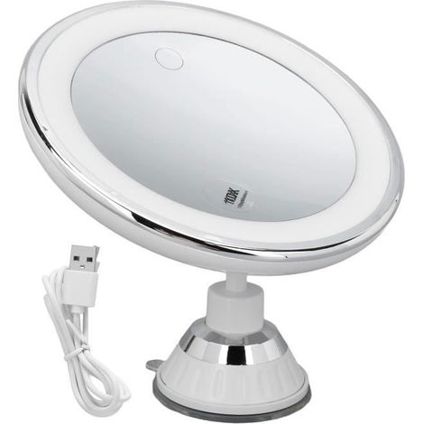 Miroir maquillage grossissant LED - Grossissement 10x - Ventouse murale - Rotation 360° - Écran tactile - 22 LED (1/5)