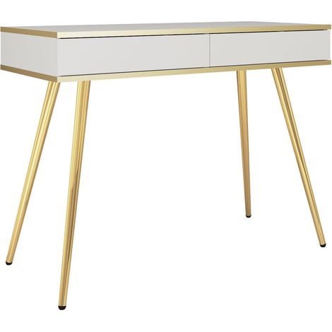 Meuble vasque, Blanc, 120 (2 × 60) × 77 × 46 cm, poignée dorée, pieds noirs, sans plan de travail (1/4)