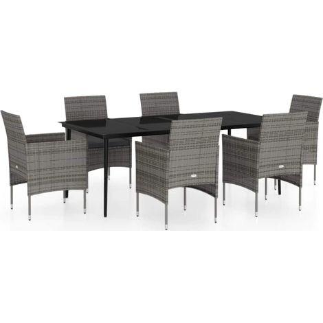 Maison Exclusive - Set da Pranzo da Giardino 7 pz con Cuscini Grigio e Nero (1/5)
