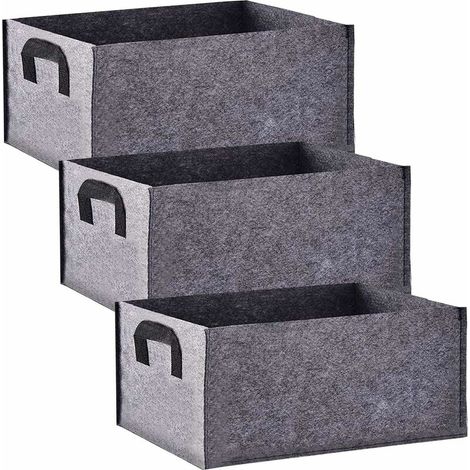 Grow Bag, Set of 3 Rectangular Black Non-Woven Grow Bags with Handle, Indoor Outdoor Grow Bags Planter Pot for Vegetables, Flowers and Fruit (40 x 30 x 20cm) (1/5)