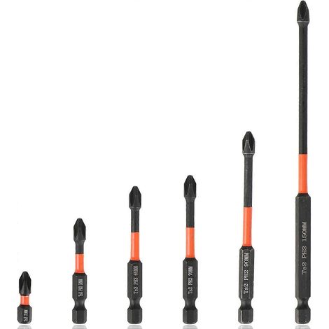 6-teiliges Set magnetischer, rutschfester und stoßfester Schraubendreherbits mit Kreuzschlitzköpfen. Hochleistungsfähiger, langlebiger Schlagschrauber.