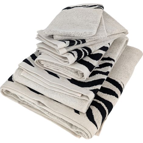 Parure de bain absorbante coton ZEBRA bordure beige 7 pièces (1/5)