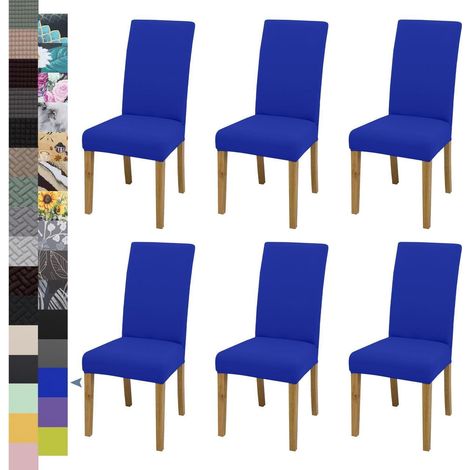 Dehnbarer Stuhlbezug 6er Set, Hochstuhl & Bürostuhl Hussen, Blau (1/5)