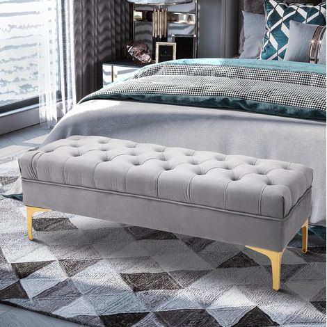 banc 118x45x42 cm gris clair – assise capitonnée pour chambre et entrée (1/5)