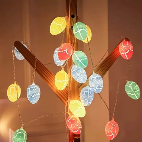 Guirlande Lumineuse Œufs De Pâques LED - Design Craquelé Coloré - Fonctionne Sur Piles - 1 m - Décoration Intérieure Pour Printemps Et Fêtes (1/5)