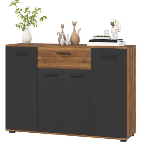Buffet salon 4 placards tiroirs étagères réglables 120x35x85 cm marron noir