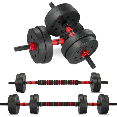Teeno – Kit haltères musculation 15 kg – Ensemble 2 barres et 4 disques – Conception antidérapante – Pour bodybuilding et fitness