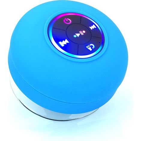 (Bleu) Enceinte de douche mains libres Bluetooth, étanche et résistante aux chutes, avec lumière LED, ventouse intégrée, autonomie de 2 heures. (1/5)