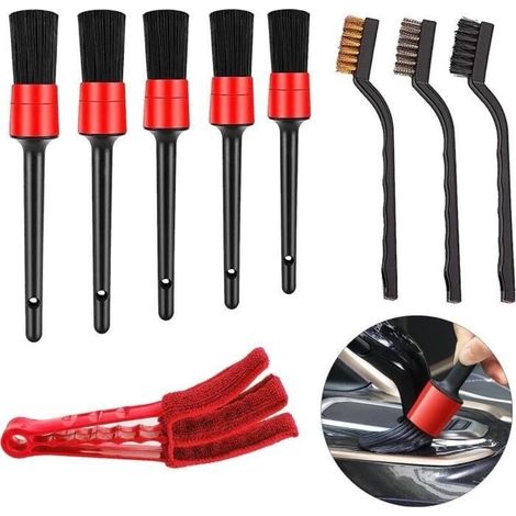 9-Piece Car Cleaning Brush Kit, Auto Detailing Brush, Brush for Car, Motorcycle, and Wheel Cleaning, Rim Brush, Detail Brush (1/4)