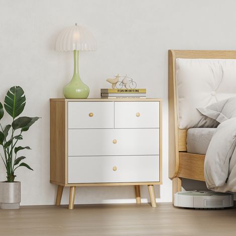 Commode à 4 tiroirs 60x35x65 cm blanc avec une finition élégante et grande capacité de rangement en chêne et (1/4)