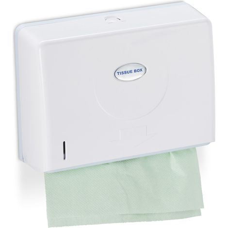 Relaxdays Paper Towel Dispenser, Wall Mounted, for H2, HxWxD 20.5x27.5x10 cm, White (1/5)