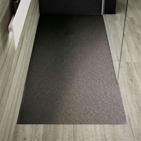 Receveur de douche 80 x 90 cm extra plat PURE en résine surface ardoisée anthracite Grille anthracite