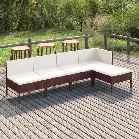 5 pcs Salon de jardin, Ensemble table et chaises de jardin, Meuble de jardin avec coussins Résine tressée Marron MKW720149 (1/5)