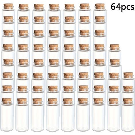 (10 ml - 64 bouteilles) Petites bouteilles en verre avec bouchons en liège, parfaites pour présenter des objets d'art et d'artisanat et décorer des articles de fête. (1/5)