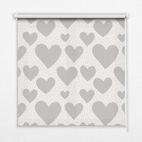 Tenda a Rullo Interna per Finestra - Tenda Filtrante Luce - Tenda Privacy - Tenda Decorativa Rettangolare - Rullo per Interni - (100 cm x 140 cm) - Cuori grigi