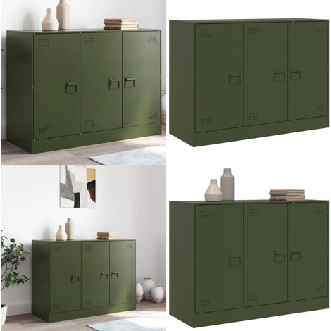 Buffet vert olive 99x39x73 cm acier - Buffet - Meuble De Rangement - Armoire - Commode - Mobilier - Home & Living (1/5)