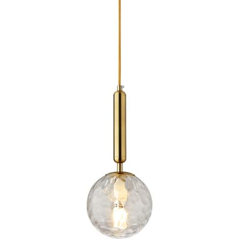 Nordic Modern Single lustre Glass ball suspension Room single head suspension Room lustre Restaurant Room (Golden transparent Water Wave) (1/2)