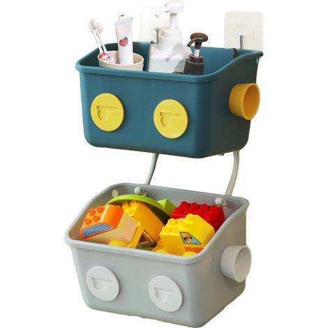 Panier de rangement pour jouets de bain - Lot de 2 étagères murales suspendues pour douche avec crochets, sans perçage, adhésives, pour la modélisation de robots, étagère de rangement pour la cuisine (1/5)