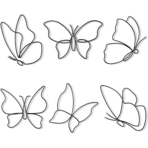 Lot de 6 décorations murales papillons en métal, art mural en métal, décorations suspendues en forme de cœur, salle de bain, intérieur, anniversaire Noir (1/5)