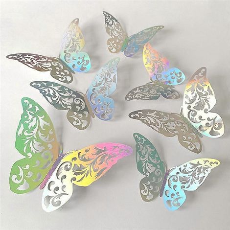 12 autocollants papillons ajourés pour la décoration de gâteaux d'anniversaire, autocollants papillons en cristal effet 3D, décorations de gâteaux papillon exquises B (1/5)