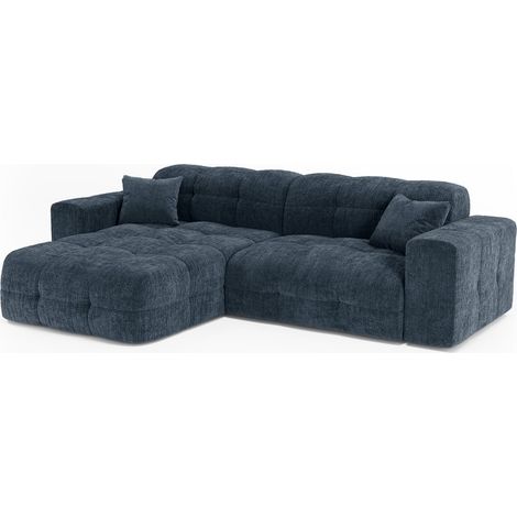 Canapé angle gauche 5 places en velours gaufré bleu minéral COCOON (1/5)