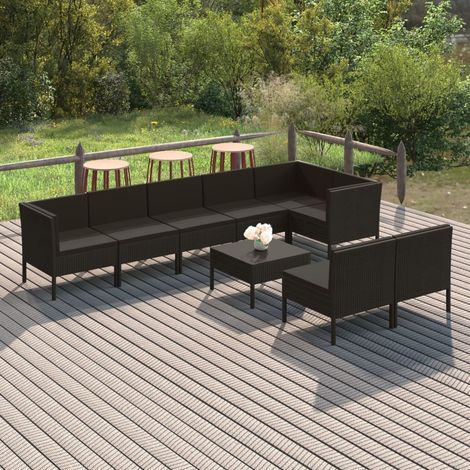 9-tlg. Garten-Lounge-Set mit Auflagen Poly Rattan Schwarz (1/5)