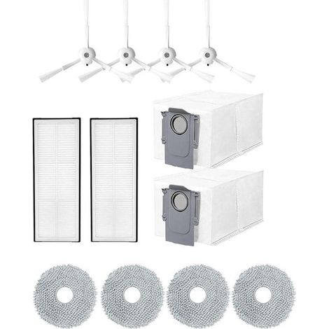12-teiliges Zubehörset für den Roborock Q Revo/P10 Saugroboter, bestehend aus 4 Tüchern, 2 Staubbeuteln, 4 Seitenbürsten und 2 Filtern. (1/5)