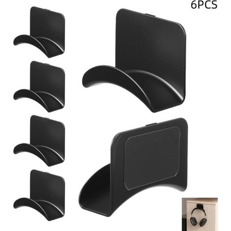 6er-Pack schwarze, wandmontierte Kopfhörerständer aus Kunststoff, selbstklebende Halterungen für Gaming-Headsets (9 x 6,5 x 3,3 cm) (1/5)