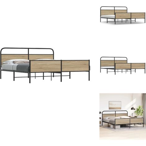 Cadre de lit en métal sans matelas chêne fumé 150x200 cm - Cadre De Lit - Cadres De Lit - Meuble De Chambre À Coucher - Lit (1/5)