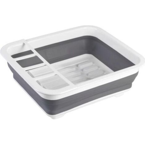 Egouttoir vaisselle pliable, égouttoir à vaisselle plastique, porte-couverts et support assiettes, plastique, 36,5x13x31 cm, blanc - gris