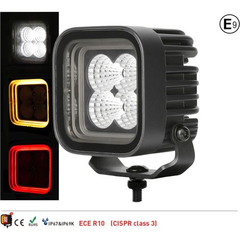 30W LED-Halogen, weißes Streulicht mit gelbem und rotem Tagfahrlicht (DRL), 12V–24V