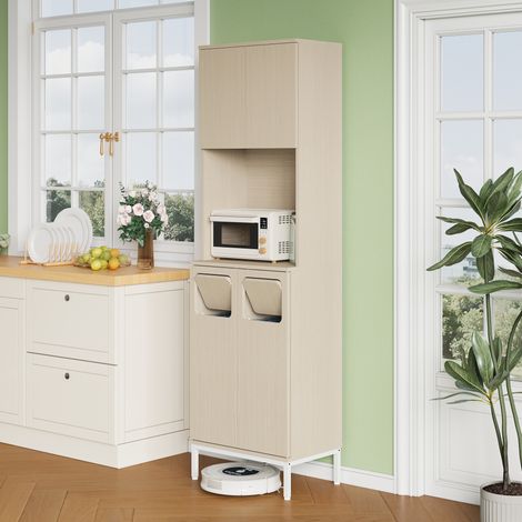 MEUBLIV Armoire de cuisine 53x35x181 cm blanche – rangement micro-ondes et déchets (1/5)