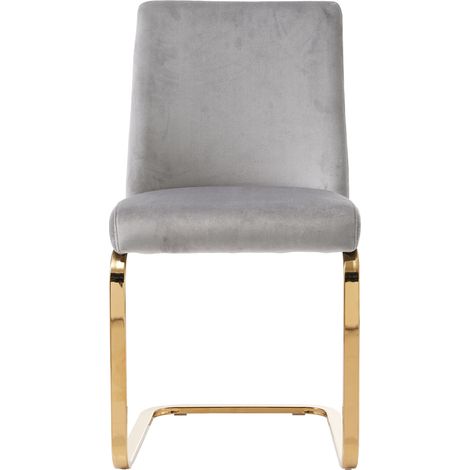 Silla de comedor de terciopelo gris, juego de 2, patas metálicas doradas (1/5)