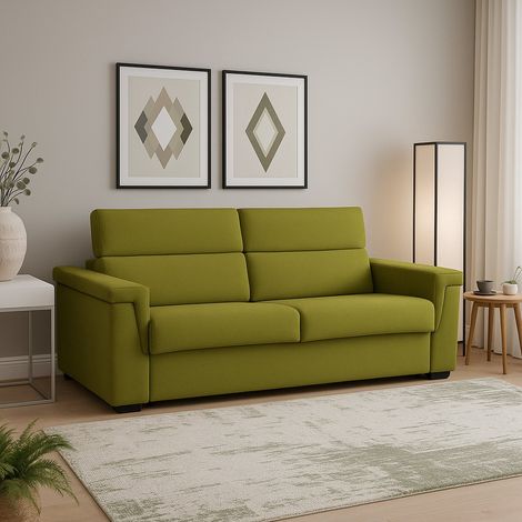 Dreisitzer-Sofa Cantu, abziehbarer, waschbarer Bezug, Made in Italy, Armlehnen, 225x95 cm Grün (1/4)