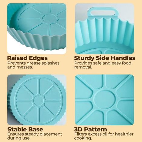 3 piezas de revestimientos de silicona para cesta de freidora de aire，Bandeja de silicona para freidora de aire，3 piezas，silicona，20 cm (1/4)
