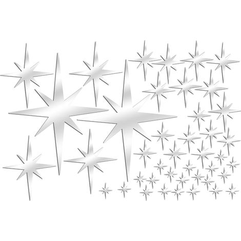 Lot de 42 autocollants muraux en forme d'étoile pour salon, chambre à coucher - Imperméables - Autocollants muraux 3D - Pour salon, chambre à coucher - Décoration murale (argenté) (1/5)