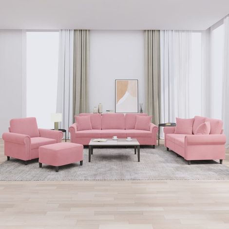 4-tlg. Sofagarnitur mit Kissen Rosa Samt (1/5)