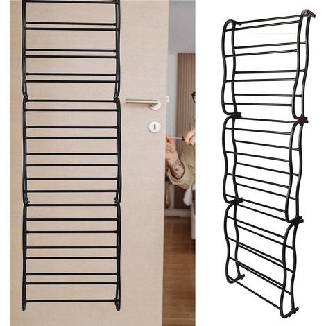 Porte-rangement de chaussures mural / sur porte - 12 niveaux - Multifonctionnel - Noir - Tube de carbone (1/5)