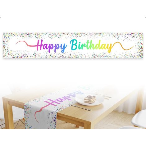 Chemin de Table d'anniversaire, Nappe en Lin, idéal pour Les décorations de fêtes pour Enfants, Les Tables à Manger et Les dressings. Tables, Meubles TV (Blanc) (1/5)